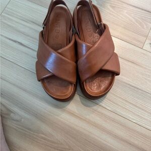 Anthropologie Brown Leather Sandals with Cross-Strap Design